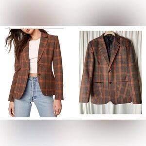Lars Amadeus Plaid Blazer with Button Closure Fully Lined Shoulder Pads Patch